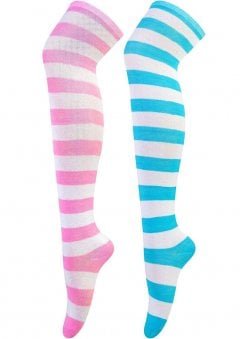 Mismatched Stripy Over The Knee Socks