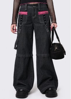 Rebellious Pinstripe Wide Leg Jeans