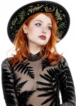 Herbal Wide Brim Hat With Fern Embroidery